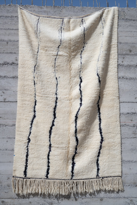 Moroccan Beni Ourain Luxury Handmade Rug - Beige Vintage Stripes