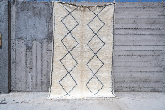 Moroccan Beni Ourain Luxury Handmade Rug - Beige Lozenges