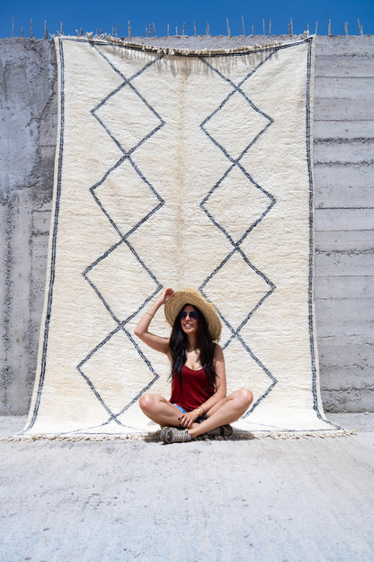 Moroccan Beni Ourain Luxury Handmade Rug - Beige Lozenges