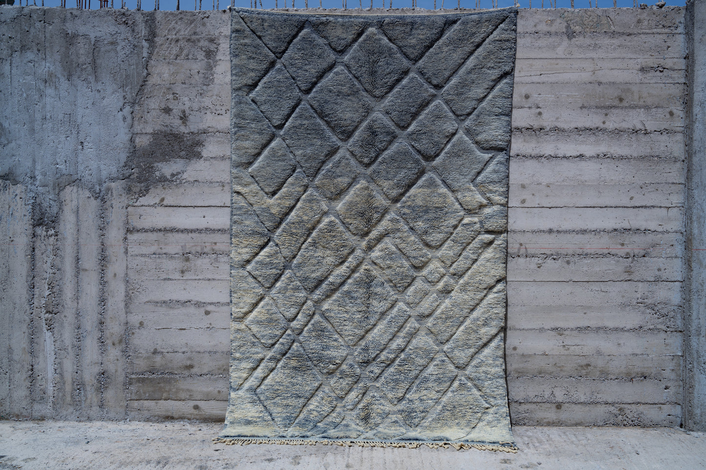 Moroccan M'rirt Luxury Handmade Rug - Vintage Denim Blue