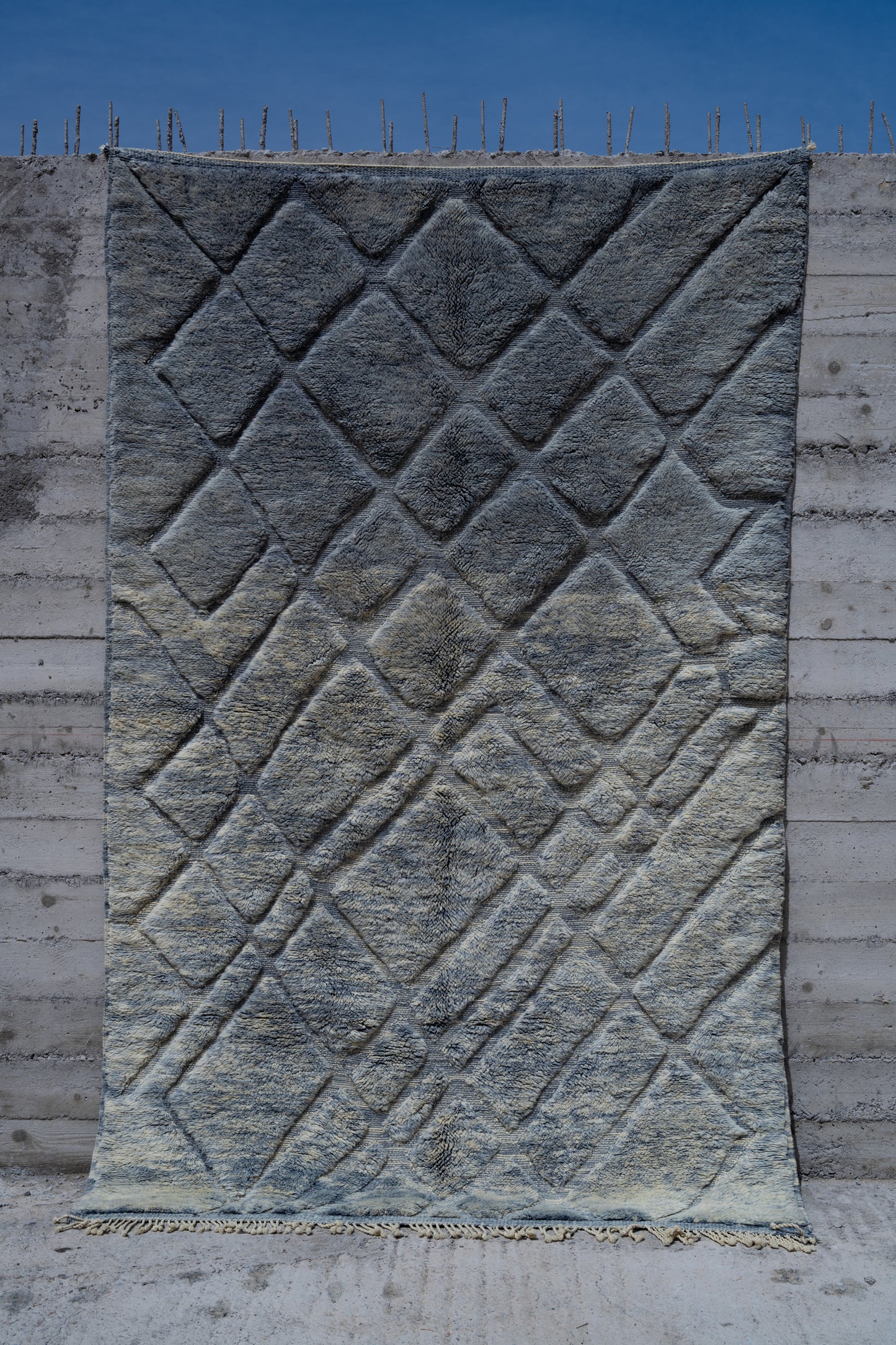 Moroccan M'rirt Luxury Handmade Rug - Vintage Denim Blue