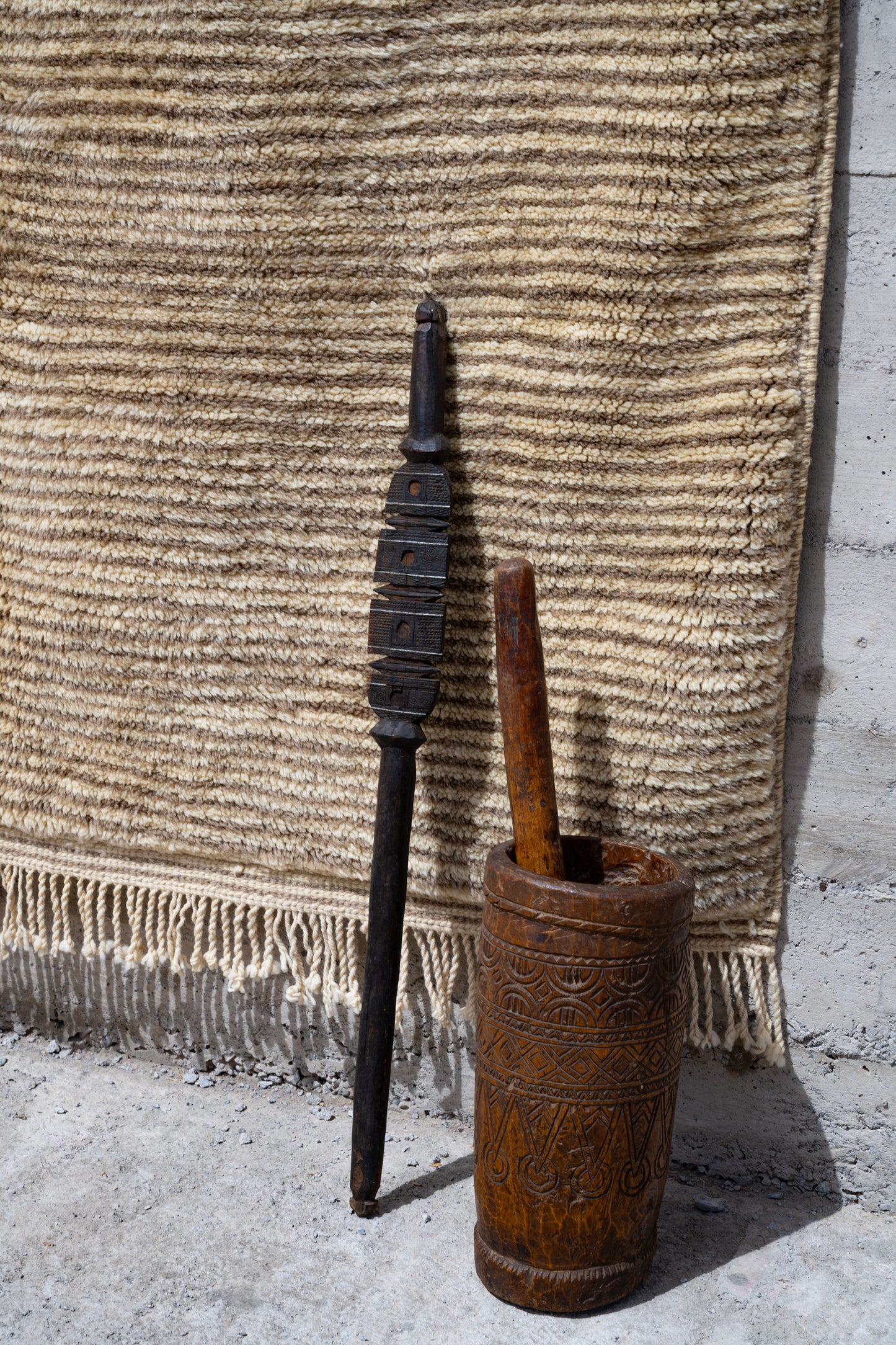 Moroccan M'rirt Luxury Handmade Rug - Latte Striped