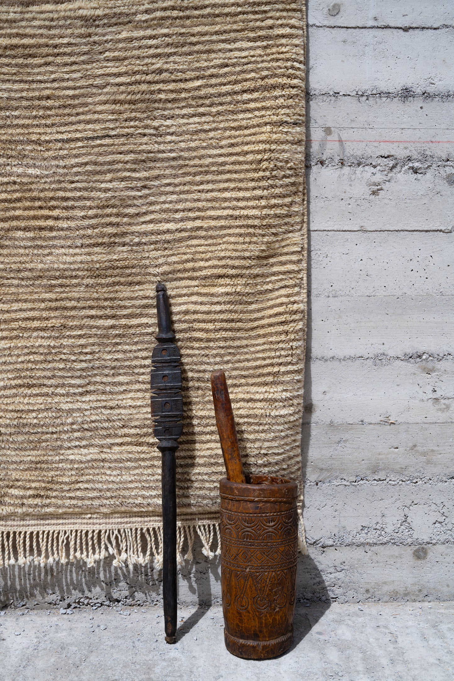 Moroccan M'rirt Luxury Handmade Rug - Latte Striped
