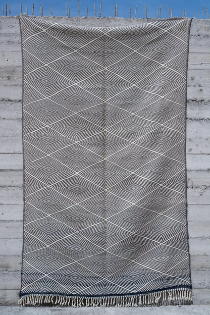 Double side - Moroccan M'rirt Luxury Handmade KILIM Rug - Blue grey
