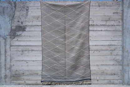 Double side - Moroccan M'rirt Luxury Handmade KILIM Rug - Blue grey