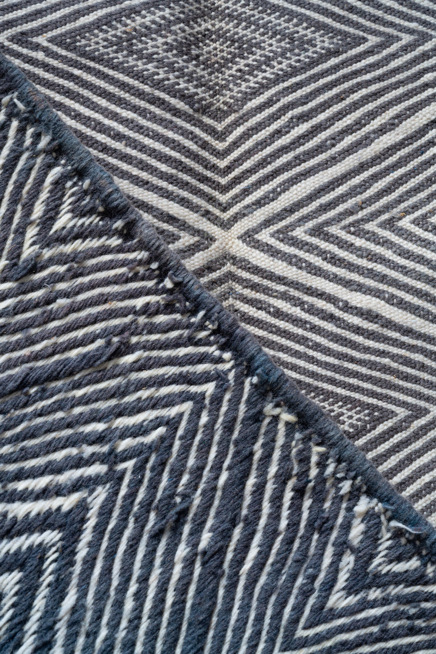 Double side - Moroccan M'rirt Luxury Handmade KILIM Rug - Blue grey