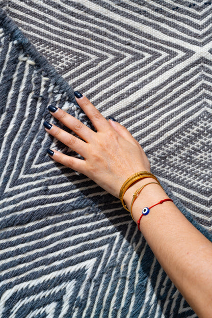 Double side - Moroccan M'rirt Luxury Handmade KILIM Rug - Blue grey