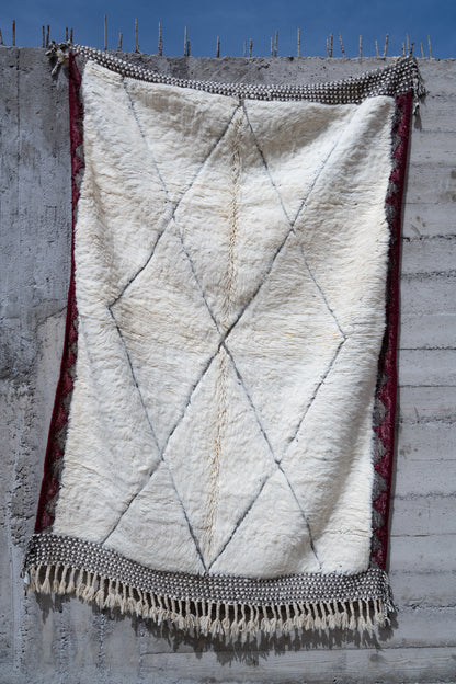 Moroccan Beni Ourain Luxury Handmade Rug - Burgundy Trim
